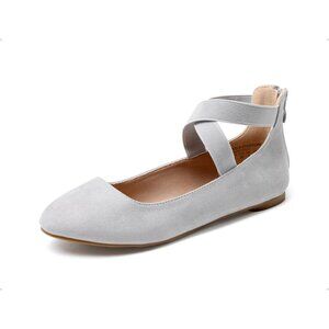 Dream Pairs Women Grey Faux Suede Flats Comfortable Elastic Ankle Straps Shoes